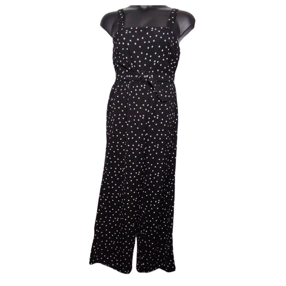 Trixxi Polka Dot Sleeveless Adjustable Straps Belted Jumpsuit Black White XL - Picture 3 of 10